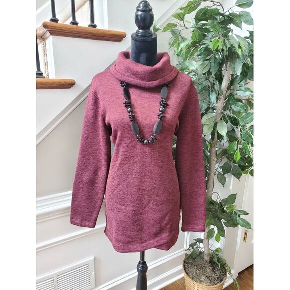 Land's End Women's Maroon Polyester Turtleneck Long Sleeve Pullover Sweater L - Picture 1 of 12